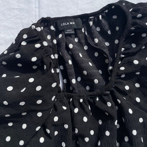 NWOT - ASOS Lola May Cropped Black and White Polka Dot Blouse - Size 4 - Picture 6 of 6